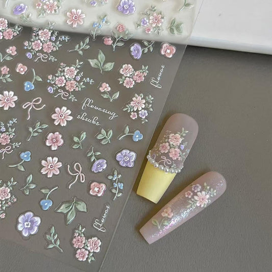 Flower Nail Stickers for Nail Art Colorful Nail Stickers Small Floral Nail Decals Self Adhesive 5D