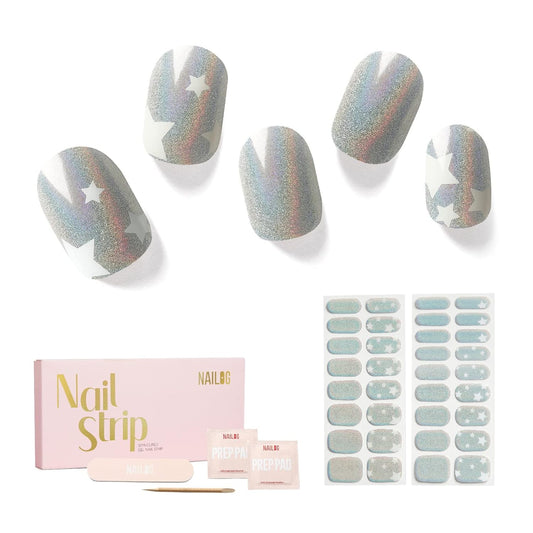 NAILOG Semi Cured Gel Strips, 34 pcs Salon-Quality Stickers, Long Lasting Wraps for Women With Soft