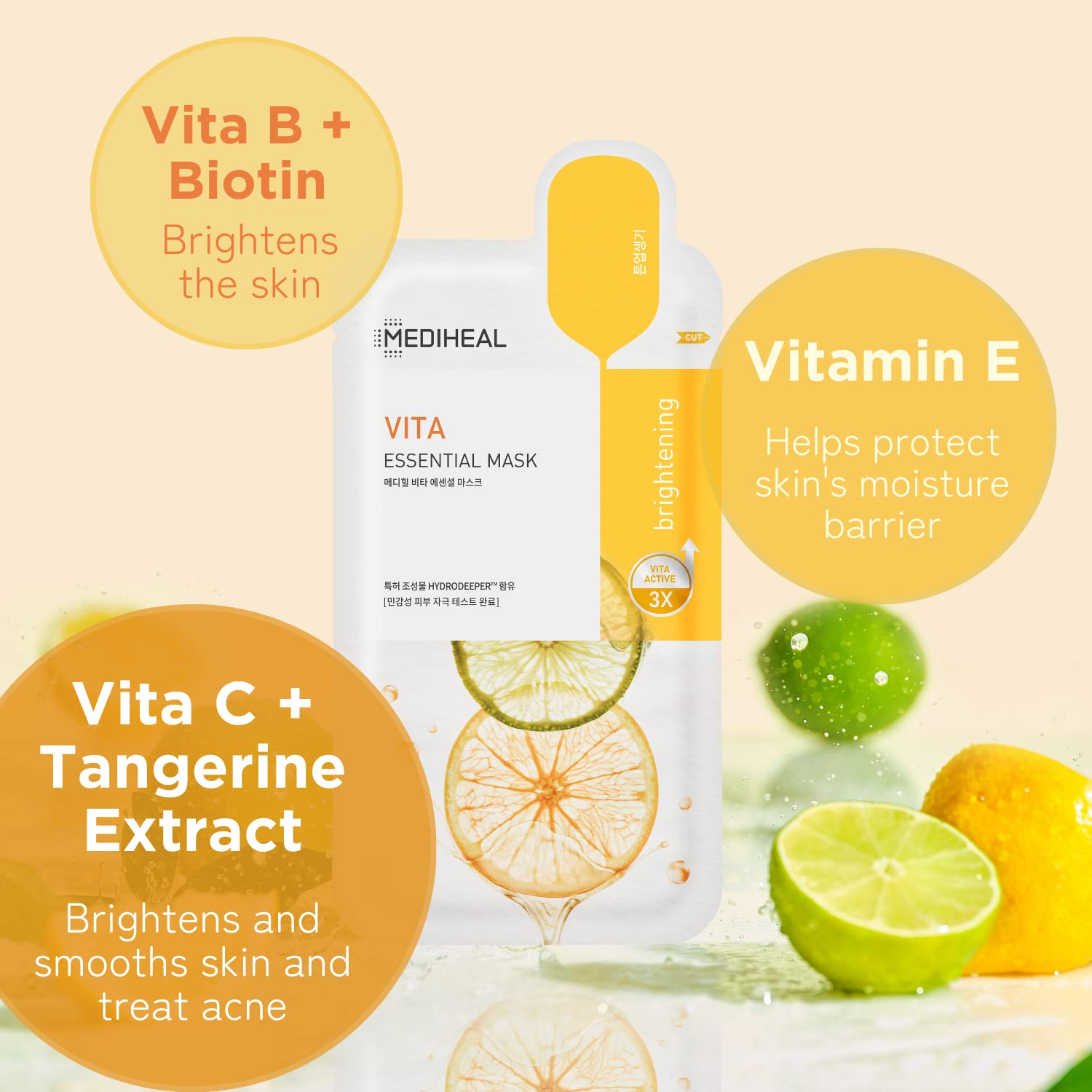 Mediheal Best Korean Sheet Mask - Vita Essential Face Mask 10 Sheets Vitamin Mask For All skin