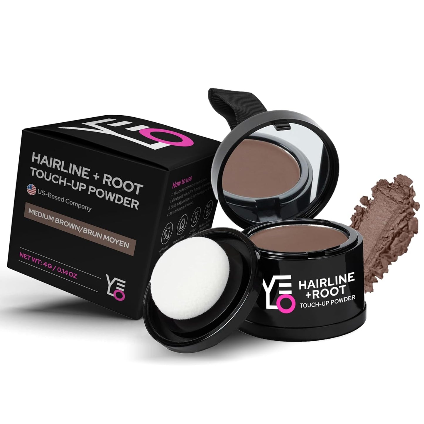 VELO Hairline Powder–MEDIUM BROWN Hair Root Touch Up Powder for Women & Men–Instantly Covers Gray Hair, Thinning Hair & Bald Spots–Sweatproof Root Cover Up–Puff & Mirror Compact, 13 Shades