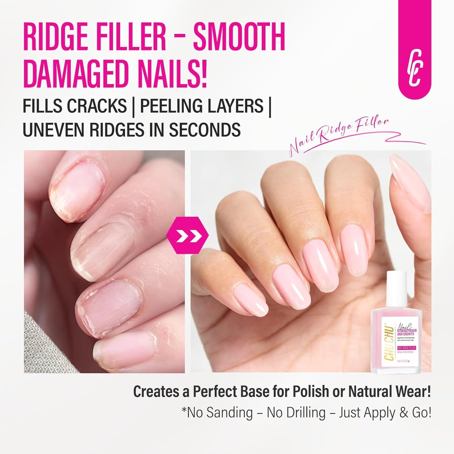 Nail Repair for Women: 8 in 1 Pink Nail Hardener Extra Strong and Growth - 15ML Natural Nail Polish Hardener Ridge Filler Strengthener for Weak and Damaged Nails 15ml