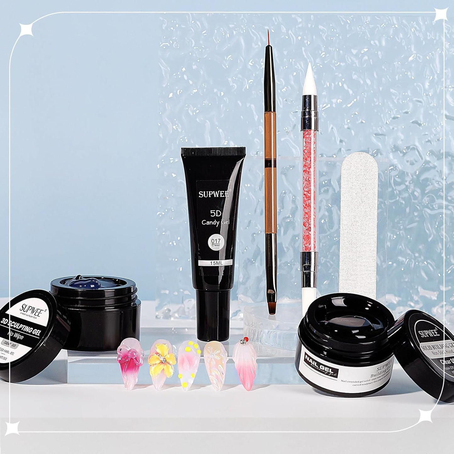 3d Gel Nail Art Set: Non Stick Hand Solid Builder Gel, No Wipe 3d Gels, 15g 3d Sculpting Gels All-in-1 Kit for Carving Moliding Extension Home DIY Manucure for Women Girls