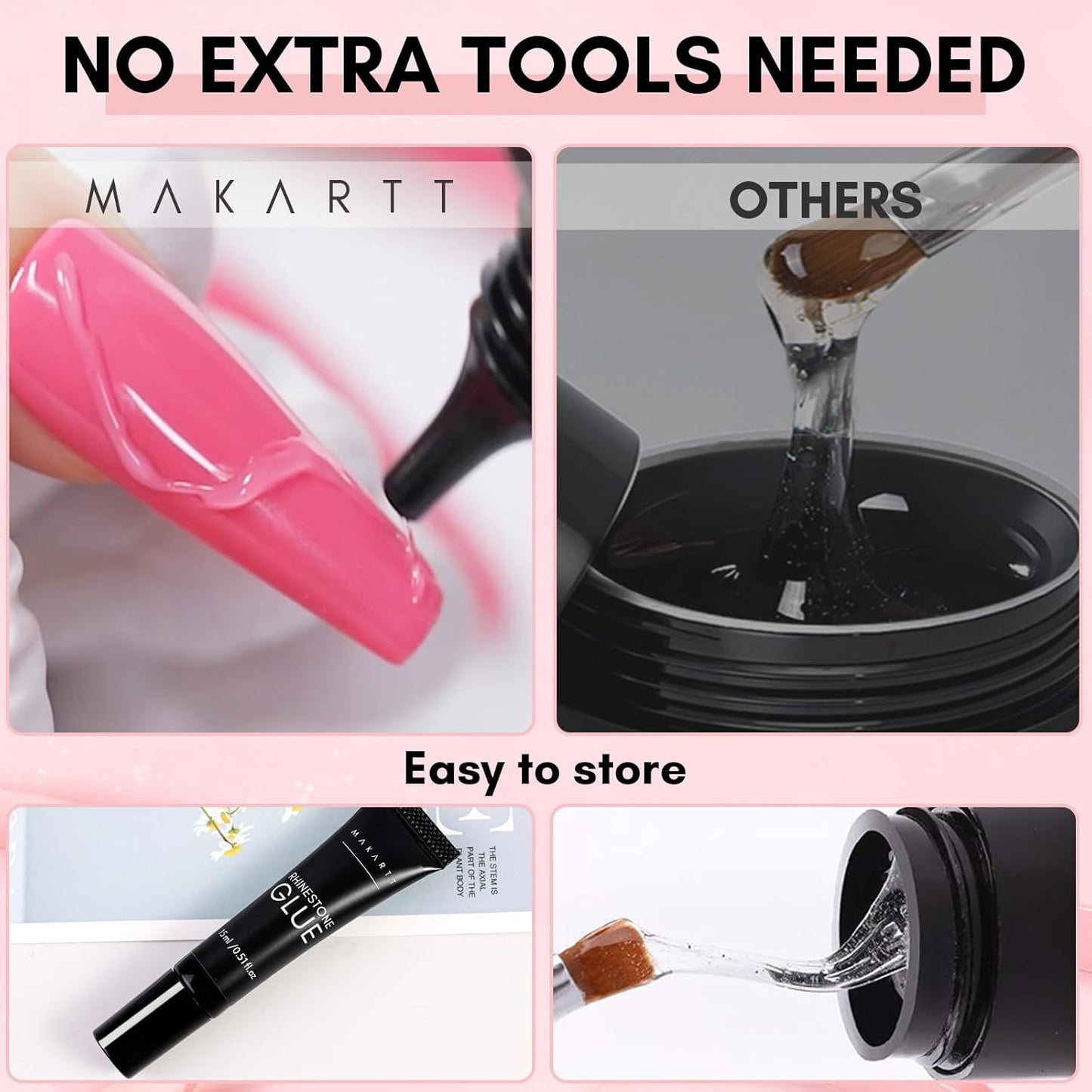 Makartt Nail Rhinestone Glue Set - Gel Nail Glue for Rhinestones, 3D Art Design Super Strong Adhesive for Charm Gems Jewel Crystal Beads Diamonds, 15ml & 8ml, Easy Use, Cured Need