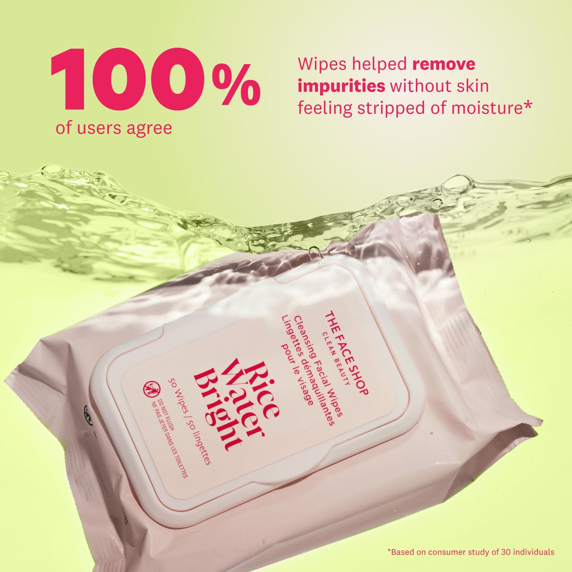 THE FACE SHOP Rice Water Bright Makeup Remover Wipes for Face, Moisturizing, Infused with Rice