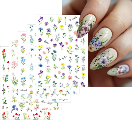 Flower Nail Art Stickers Decals Flowers Bouquet Nail Stickers for Nail Art Floral Plant Nails