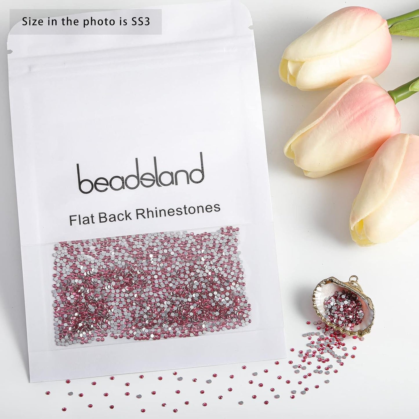 beadsland Flat Back Crystal Rhinestones Round Gems for Nail Art and Craft Glue Fix,Rose (1.3-1.4mm) SS3/1440pcs
