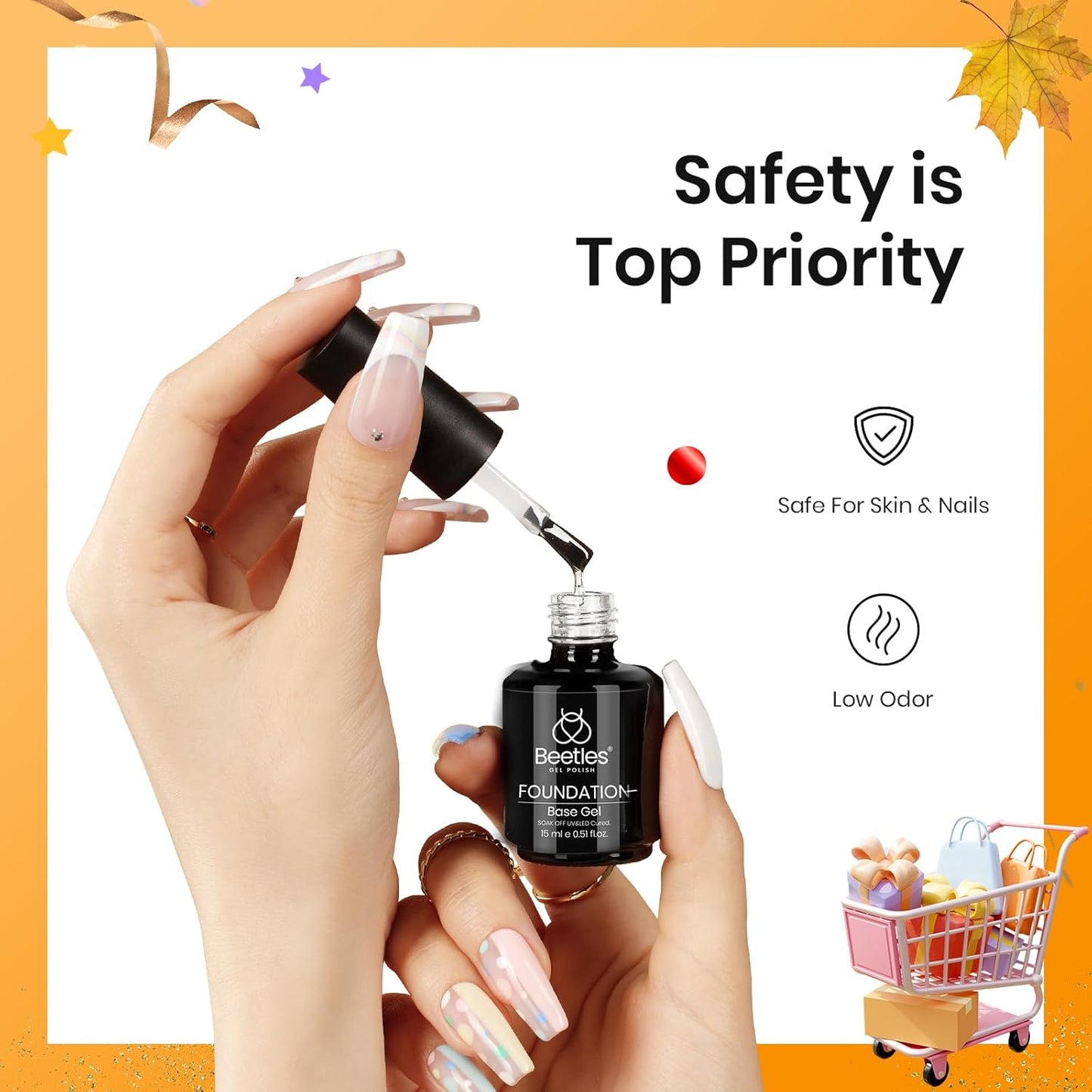 Beetles 3Pcs 15ml Builder Nail Gel with No Wipe Top Coat Gel Nail Polish and Base Coat Halloween Set for Nails Shine Finish and Long Lasting Nail Protection UV/LED Lamp Needed Gift for Women