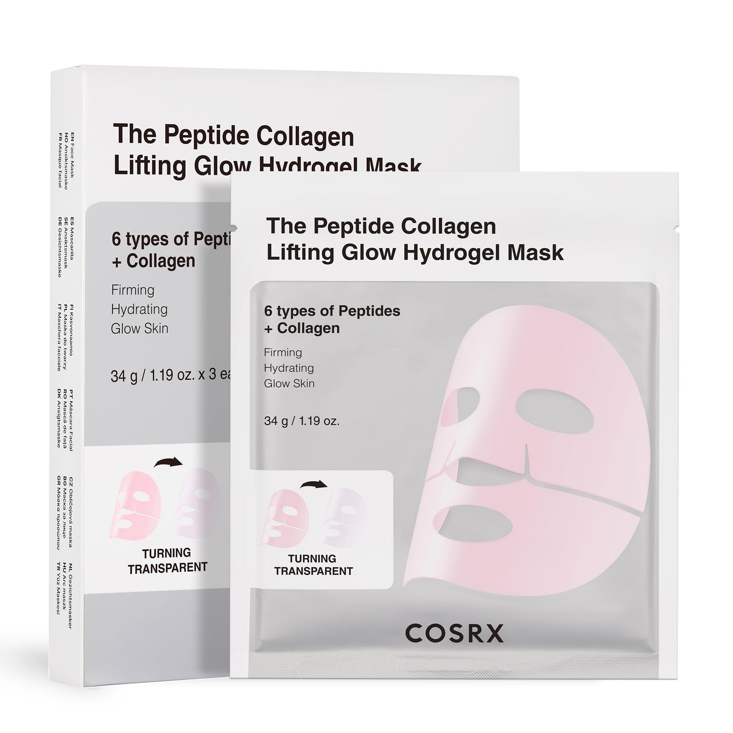 COSRX Pink Peptides Collagen Lifting Glow Hydrogel Face Masks 3 EA