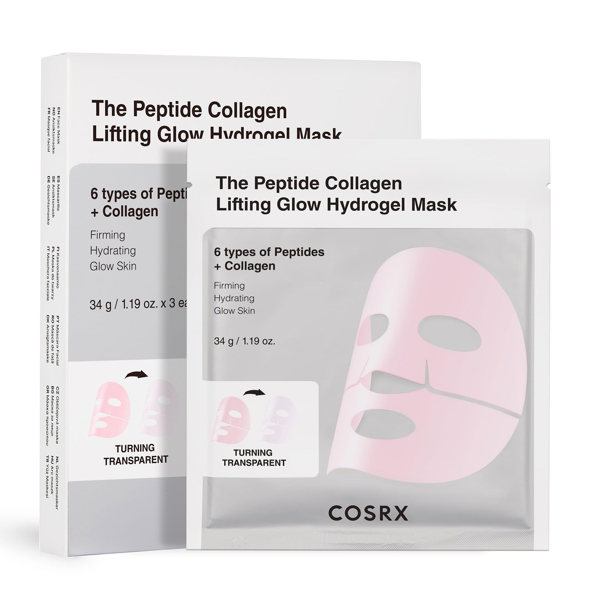 COSRX Pink Peptides Collagen Lifting Glow Hydrogel Face Masks 3 EA