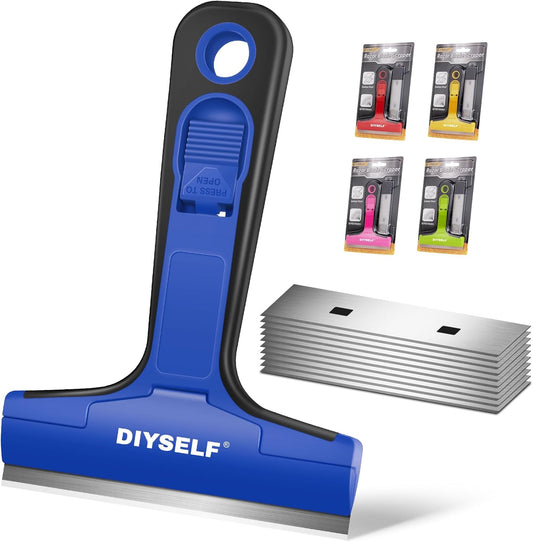 DIYSELF 1 Pack Razor Blade Scraper with 10 Extra Razor Blades, Scraper Tool, Glass Scraper for