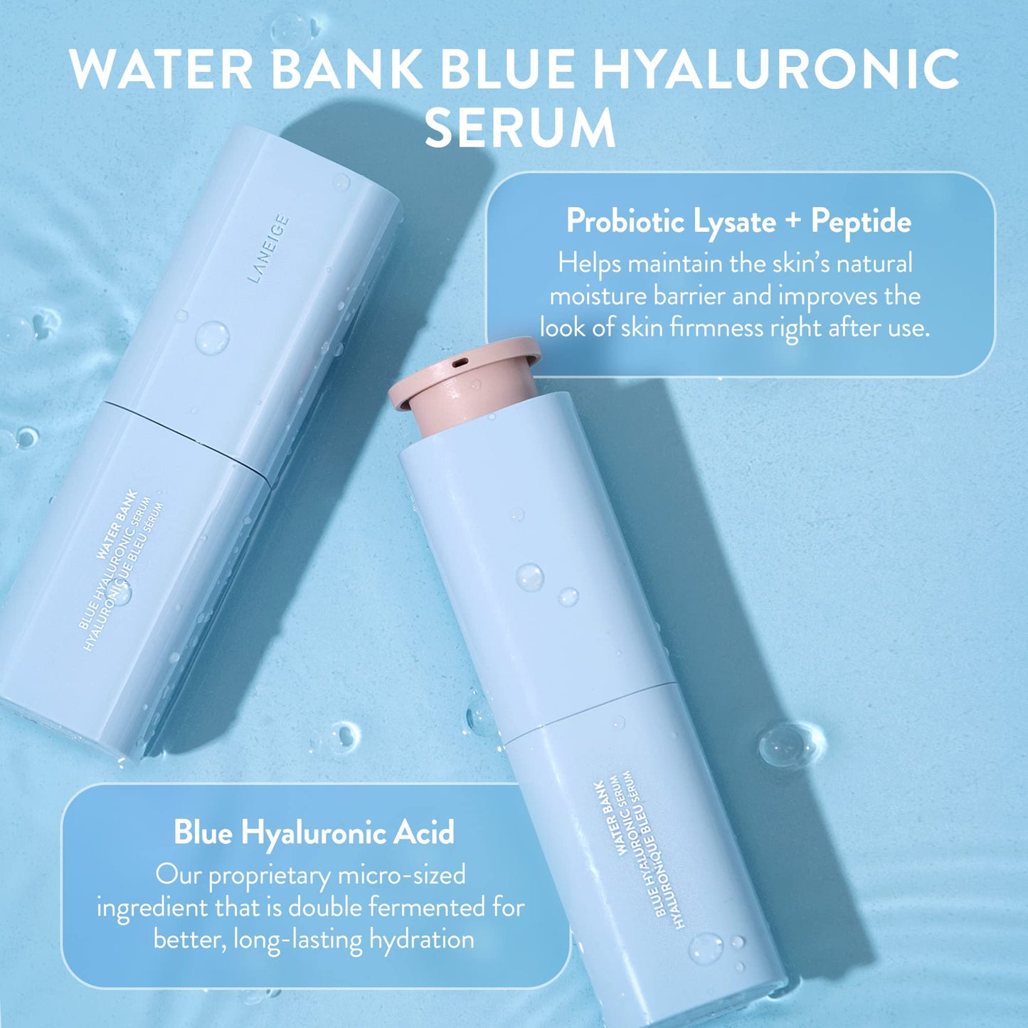 LANEIGE Water Bank Blue Hyaluronic Serum: Hydrating Face Serum with Peptide & Green Tea Enzyme to