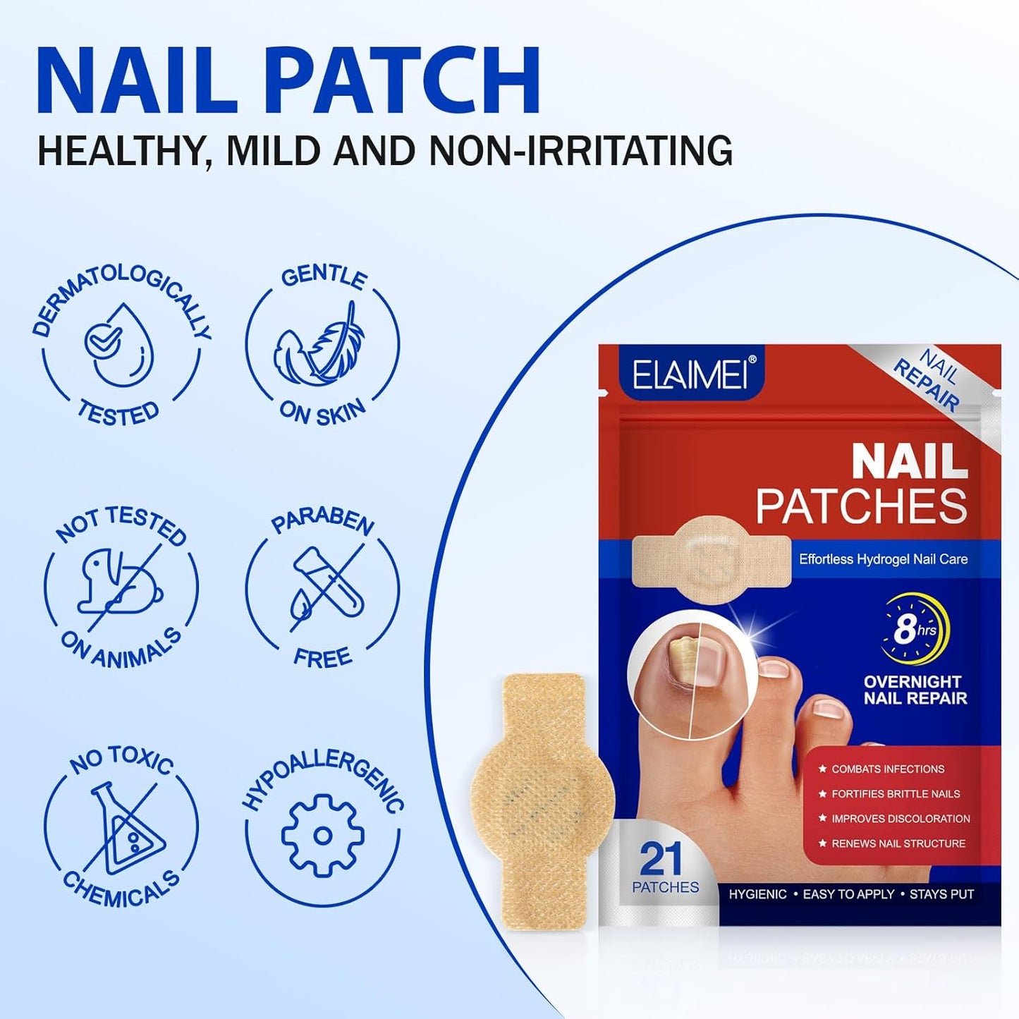21 PCS Nail Patches ，Toenail Treatment Patch Extra Strength 8-Hour ，Nail Repair Patches,Nail Repair for Restores Damaged Nails and Appearance of Discolored，Overnight Renewal for Men and Women