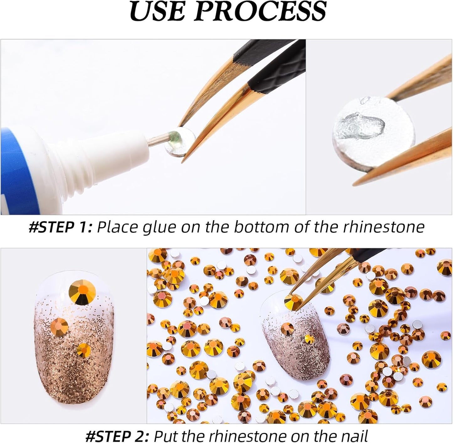 Gold Flatback Rhinestones, Glass Rhinestones for Nail Art and Craft, Glue Fix, Loose Crystal Gemstones(Gold, SS4, 1440pcs, 1.5-1.7mm)