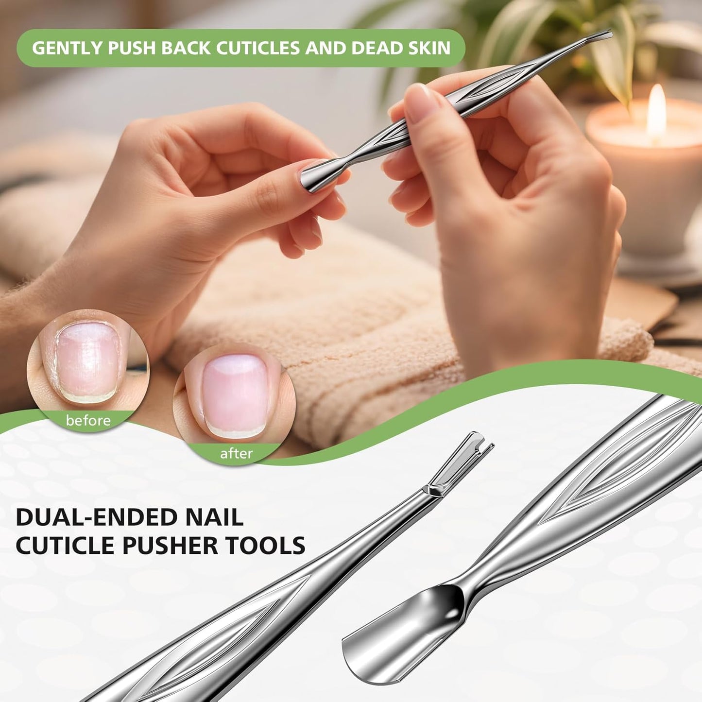 BALUCA 2-in-1 Cuticle Pusher & Trimmer with Fork – Professional Stainless Steel Nail Cuticle Remover Tool for Pain-Free Manicure & Pedicure – Durable Metal Cuticle Nippers and Scraper, Silver