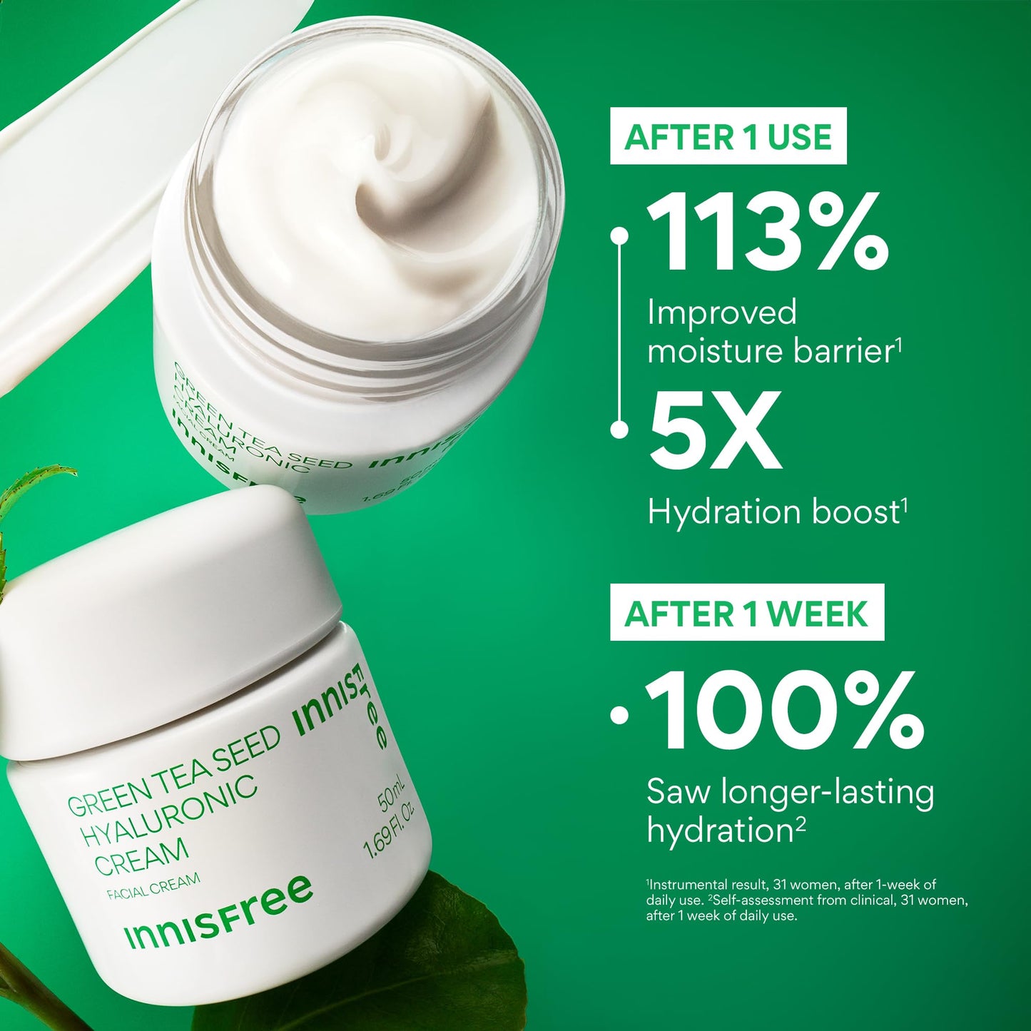 innisfree Green Tea Seed Hyaluronic Acid Cream, Korean Face Moisturizer with Ceramide & Skin