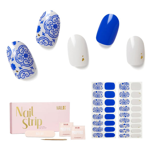 NAILOG Semi Cured Gel Strips - 34 Pcs Nail Stickers Buy 2 Get 1 UV Light | Long Lasting Wraps With