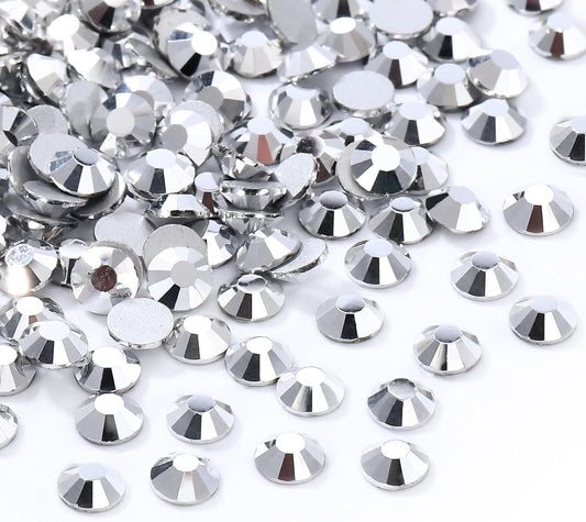 Silver Flatback Rhinestones, Glass Rhinestones for Nail Art and Craft, Glue Fix, Loose Crystal