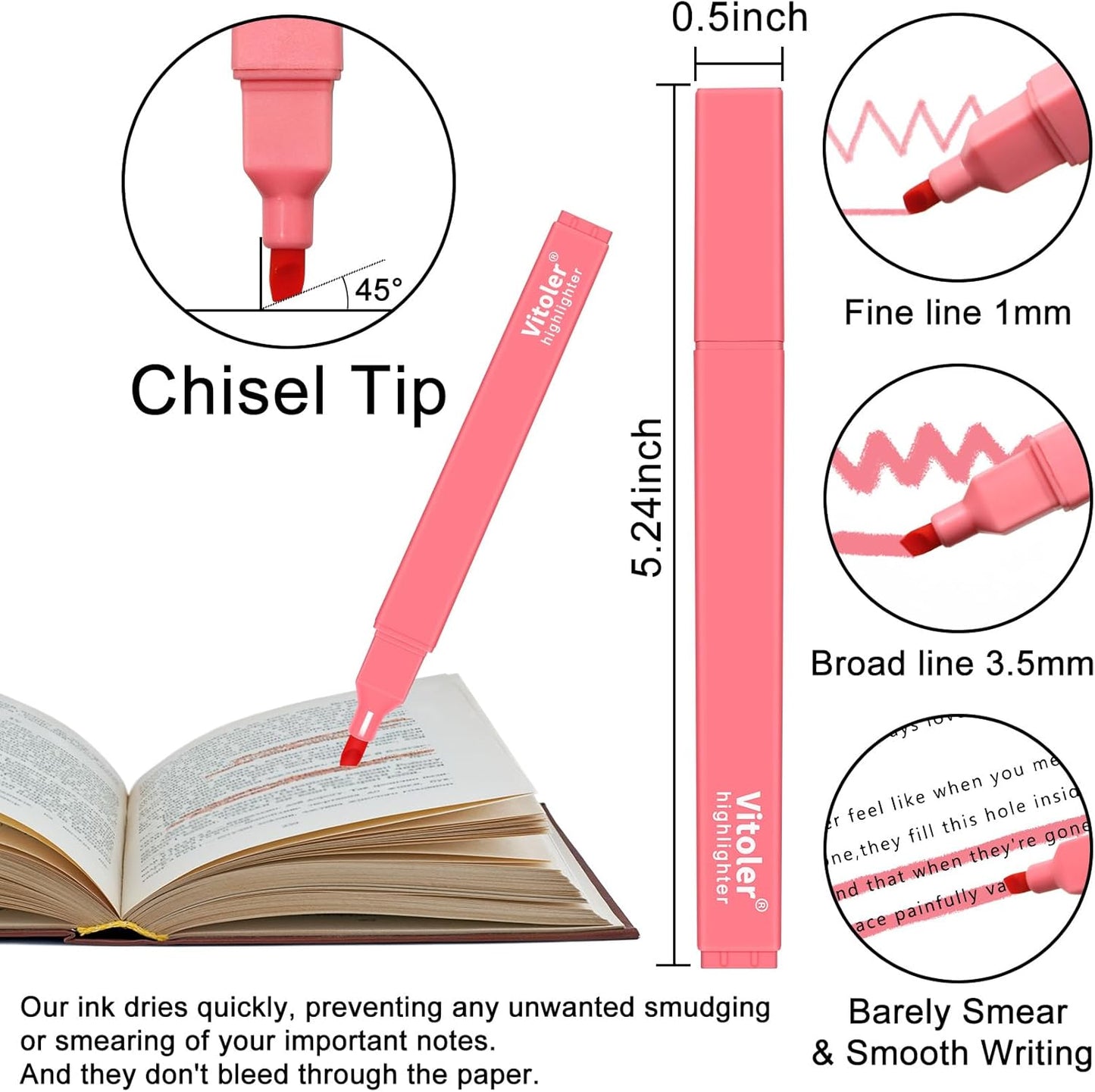 Vitoler Highlighters Assorted Colors,10pcs Cute Pastel Highlighters Multicolor Highlighter for Aesthetic Office School Supplies