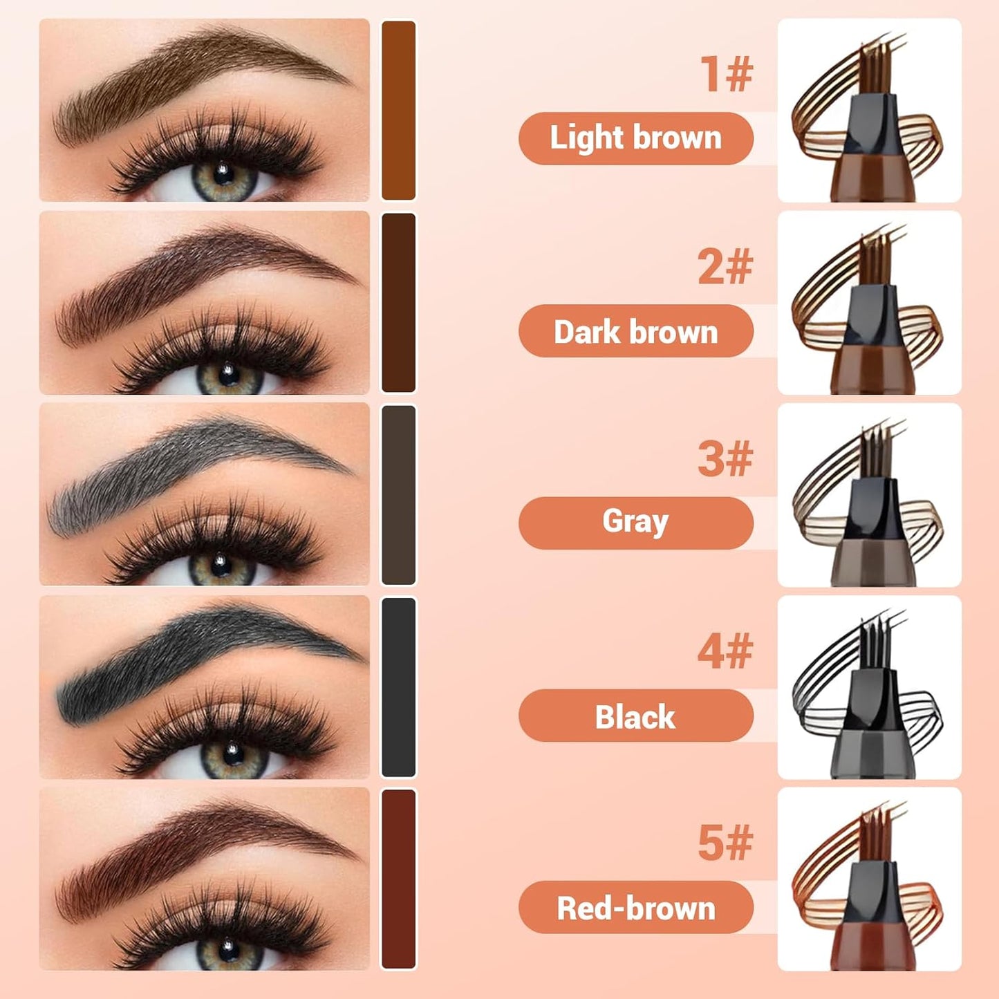 2025 New Magic Eyebrow Pencil, 4 Tipped Precise Brow Pen 3D Waterproof Microblading Contouring Pen Fine Stroke Microblading Eyebrow Pencil Creates Natural (Gray Brown)