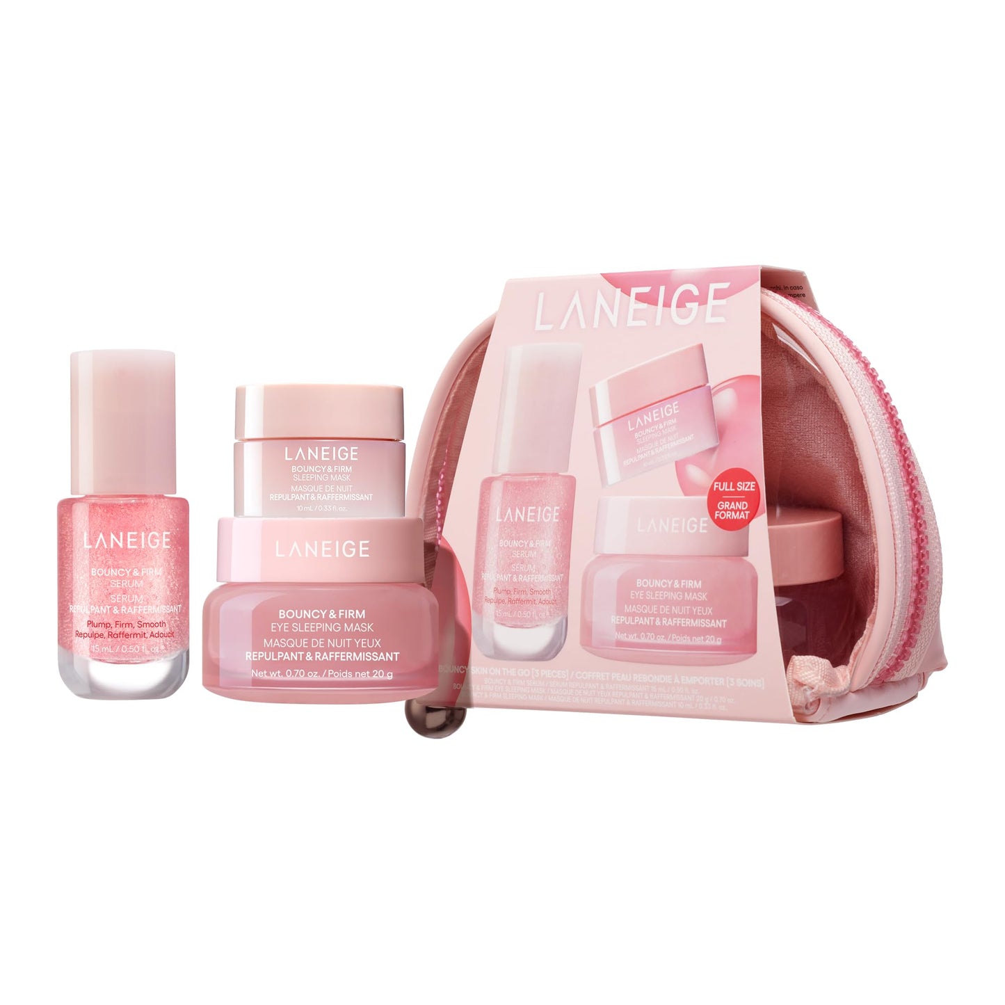 LANEIGE Bouncy Skin On The Go Set | Bouncy & Firm Serum, Sleeping Mask & Eye Sleeping Mask + Pouch