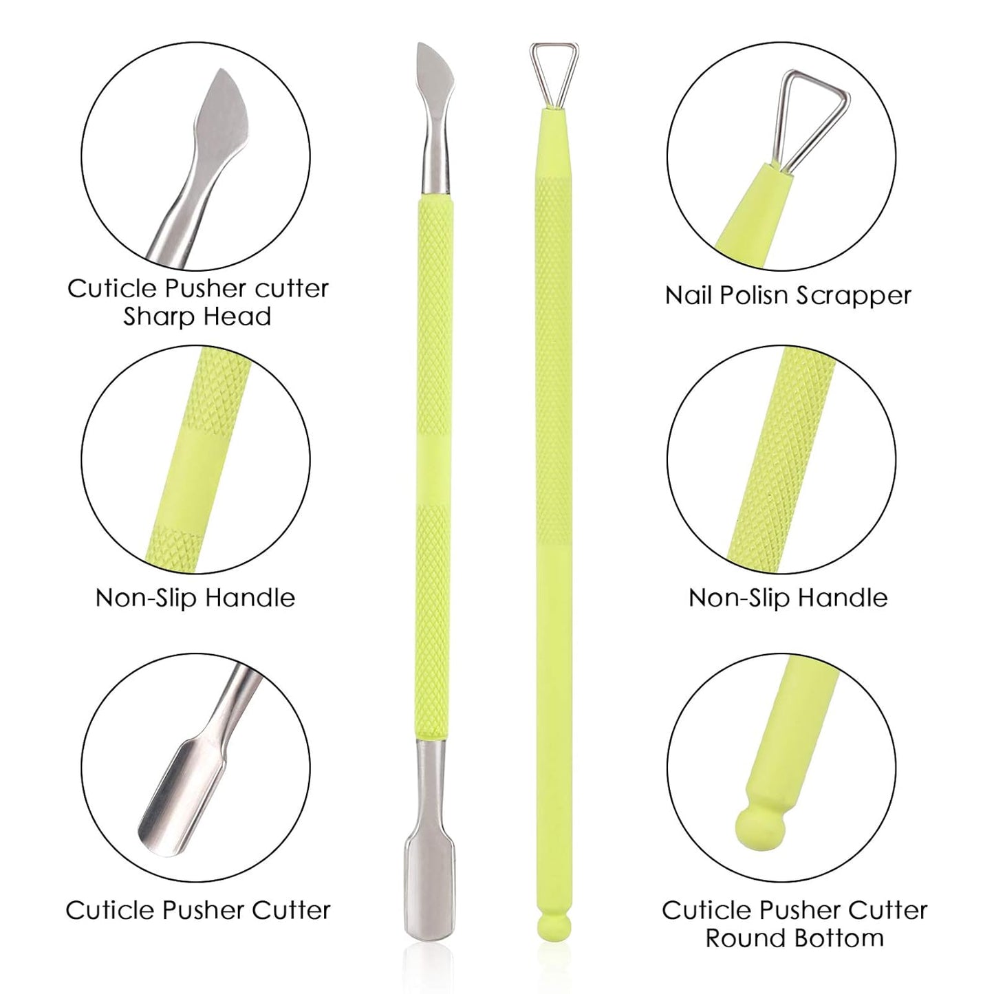YINYIN Professional Cuticle Trimmer with Pusher and Cutter - Stainless Steel Cuticle Clippers for Fingernails and Toenails (Green)