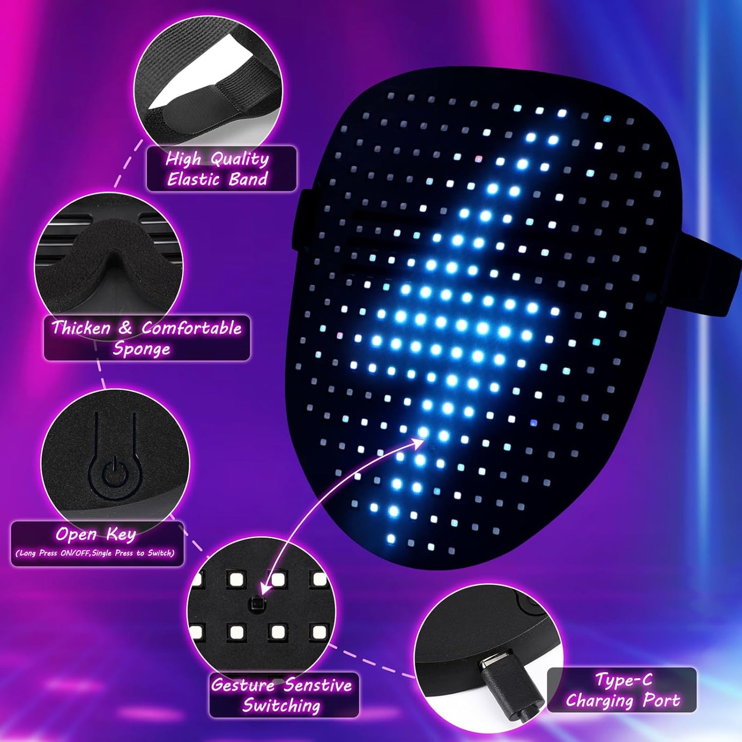 Halloween LED Mask, Light Up Masks Halloween Costume Cosplay Party Birthday Gifts for Teen Boys Girls