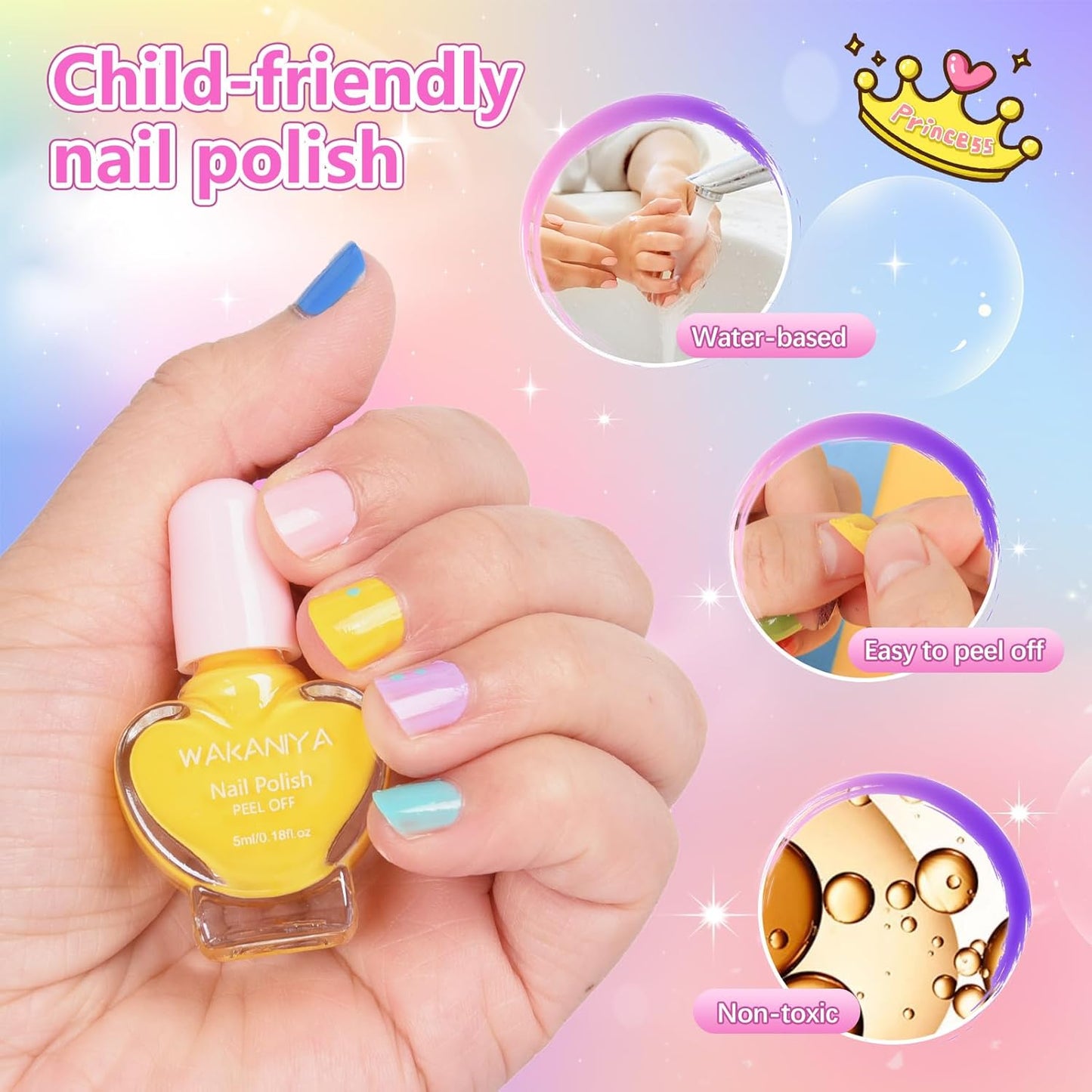 Kids Nail Polish 12 Colors Girls Nail Kit with Glitter Stickers and PVC Organizer Bag Non Toxic, Quick Dry Peel Off Safe Nail Polish