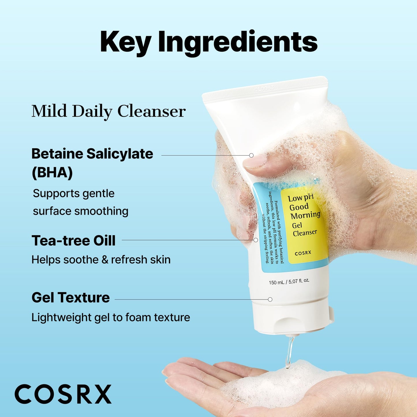 COSRX Low pH Good Morning Gel Face Cleanser, Gentle Face Wash, 5.07 fl oz