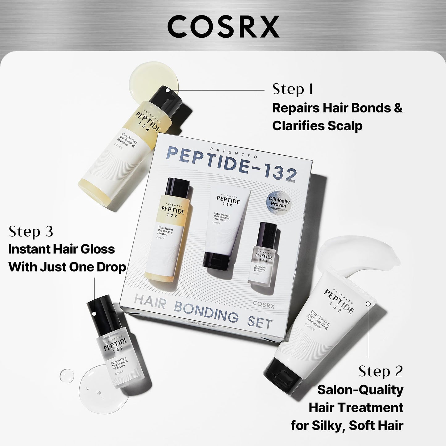COSRX PEPTIDE 132 Hair Care Kit, Scalp Care Shampoo, Treatment & Serum