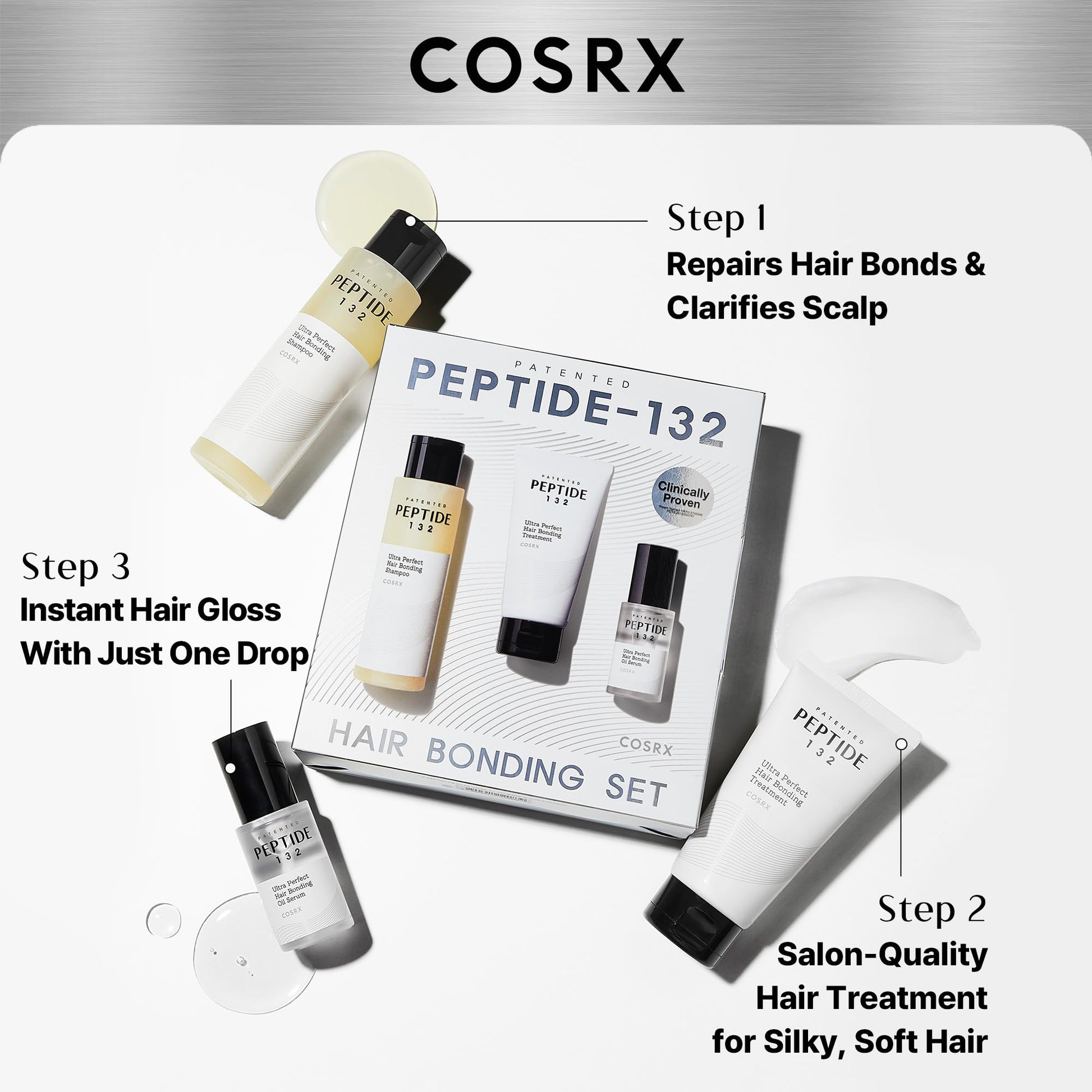 COSRX PEPTIDE 132 Hair Care Kit, Scalp Care Shampoo, Treatment & Serum