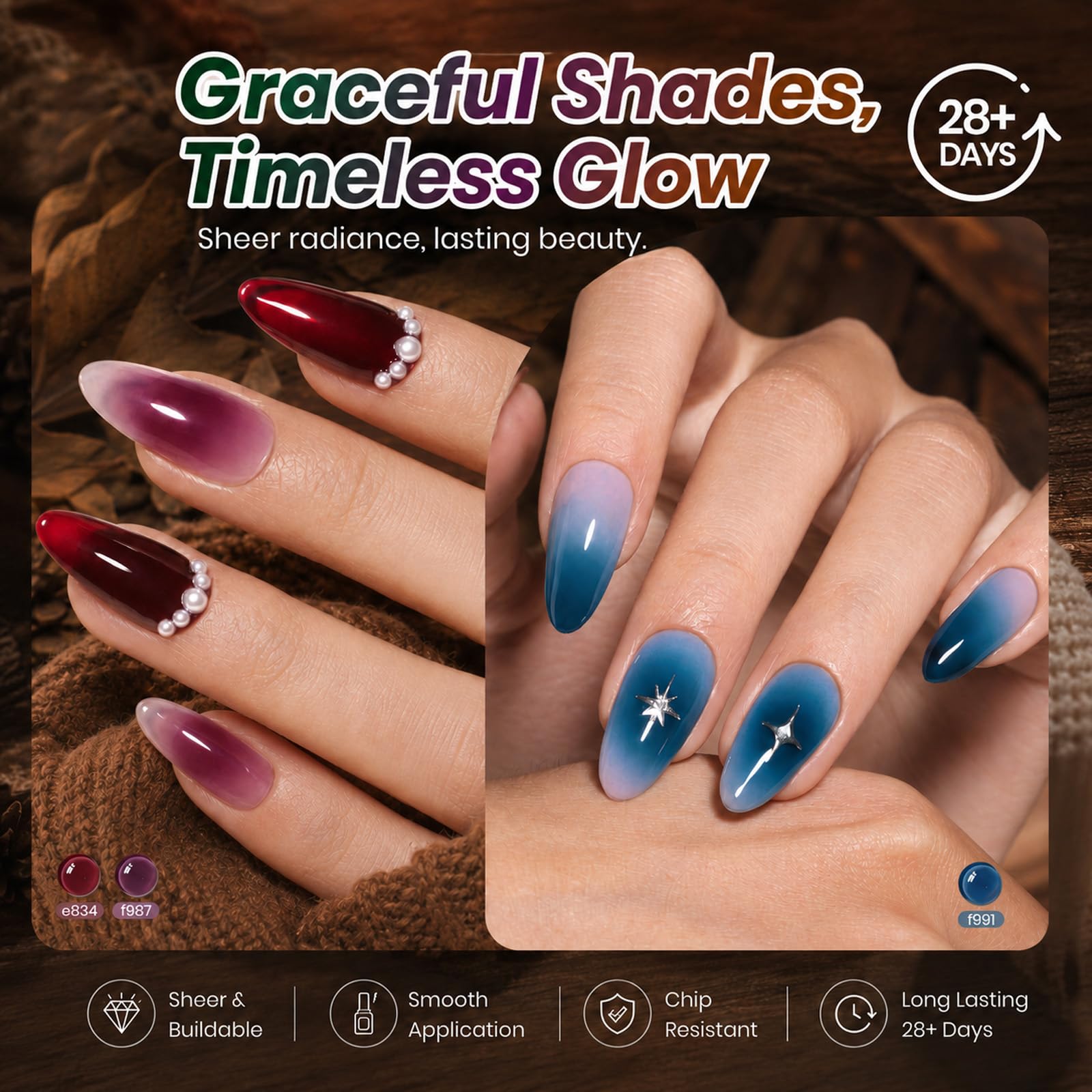 Beetles Midnight Syrup Jelly Gel Nail Polish Set, 6 Colors Fall Gel Polish