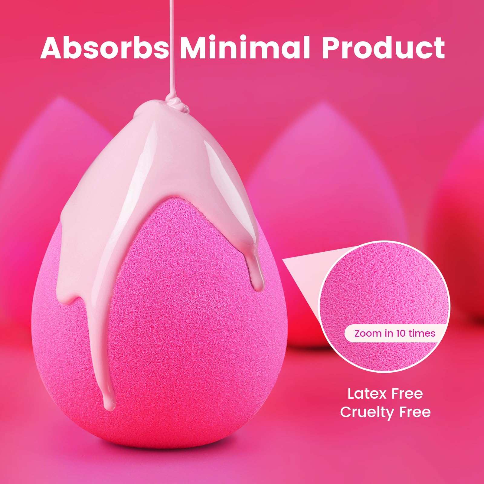 BEAKEY Makeup Sponges 5 Pack, Rose Pink Beauty Sponge for Foundation