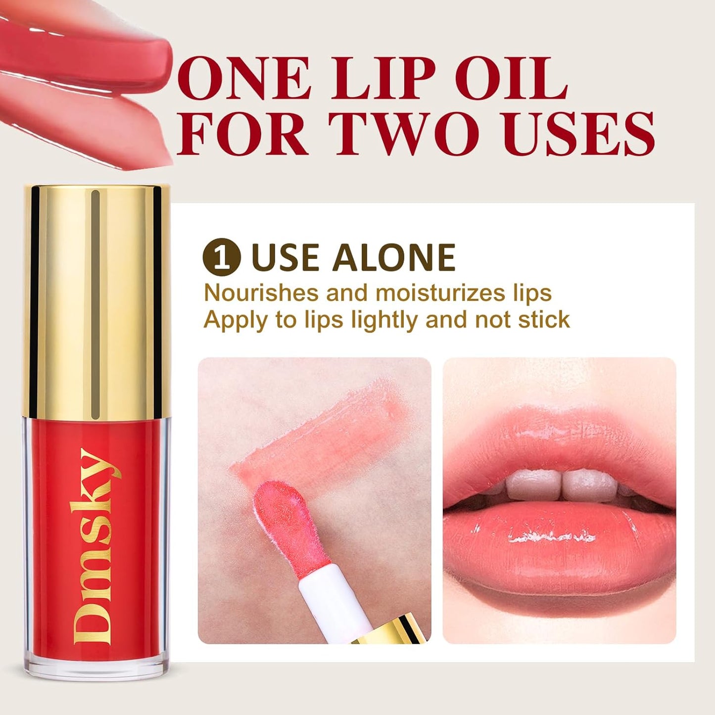 Dmsky Hydrating Lip Gloss Set 6 Pack, Tinted Lip Oil For A High-shine Finish, Nourishing Lip Plumper Gloss with Vitamin E, Non-Sticky and Vegan Color Lip Glow Oil