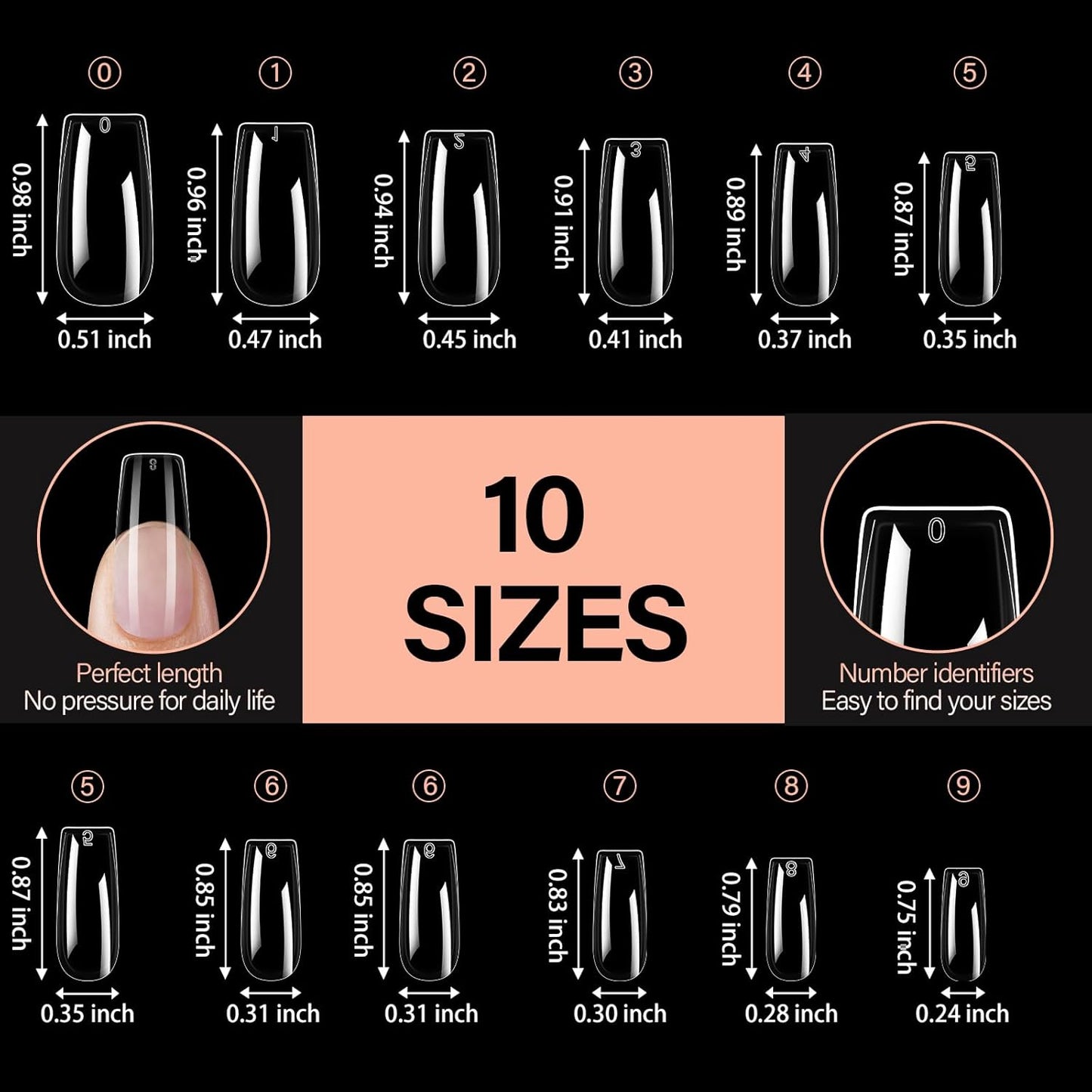 AILLSA Medium Square Nails Tips 504PCS Clear Gel Nail Tips False Full Cover Soft Nails Tip for DIY Home Salon Gift, Pre-shaped Gelly Press On Fake Nail Tip for Nail Extension (10sizes)