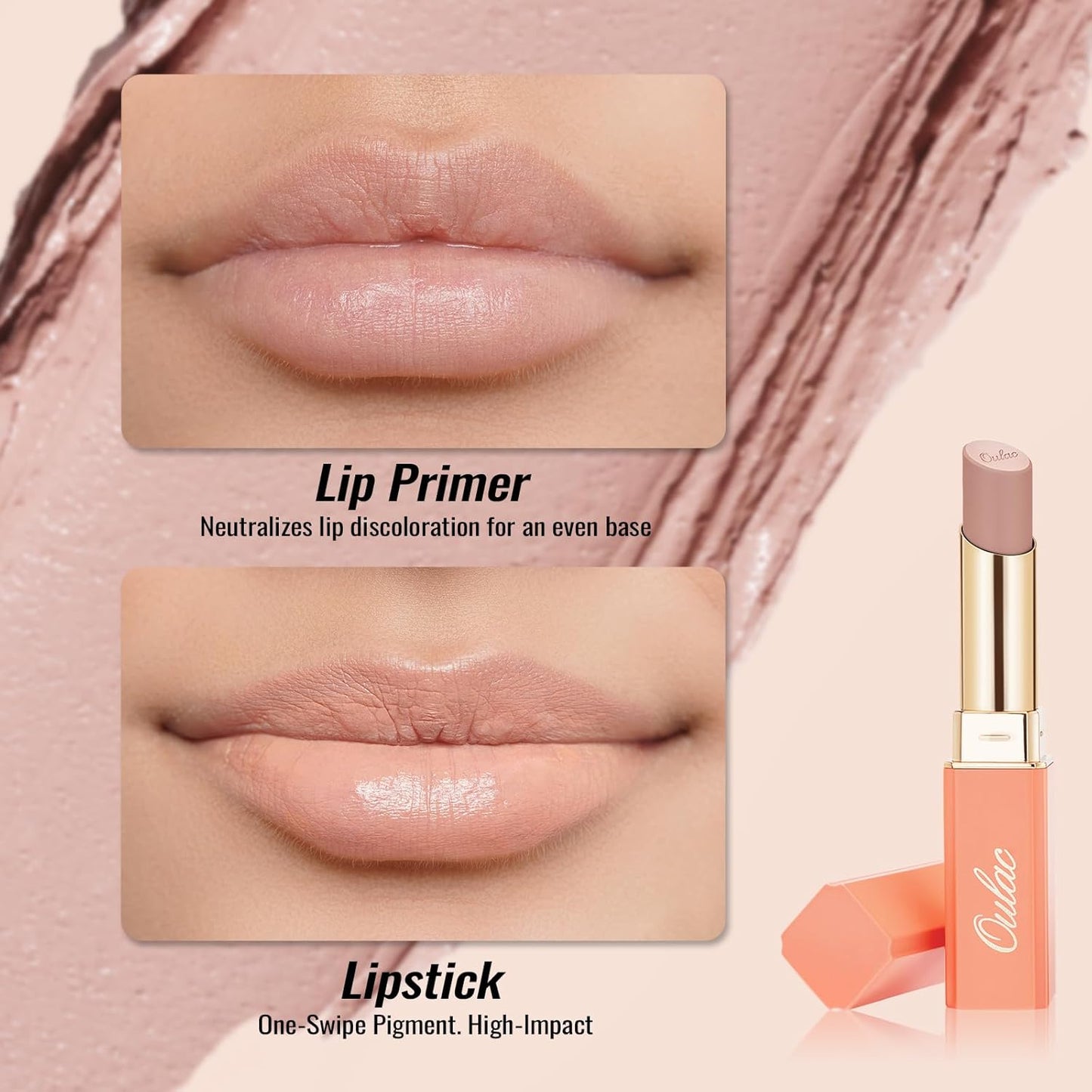 Oulac Beige Lipstick for Women, Pale Nude Matte Lip Base, Full Coverage Lip Color, Satin Matte Finish, Cream Texture, Hydrating, Infused with Hyaluronic Acid, Vegan & Clean Beauty 4g SG01 Bare