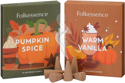 Folkulture Incense Cone Scented | Set of 2 (30) Fall Incense Cones, Dual Set | Pumpkin Spice Inscents, Fall Scents or Inscents-Cones for Relaxation | Fall Essentials for Meditation