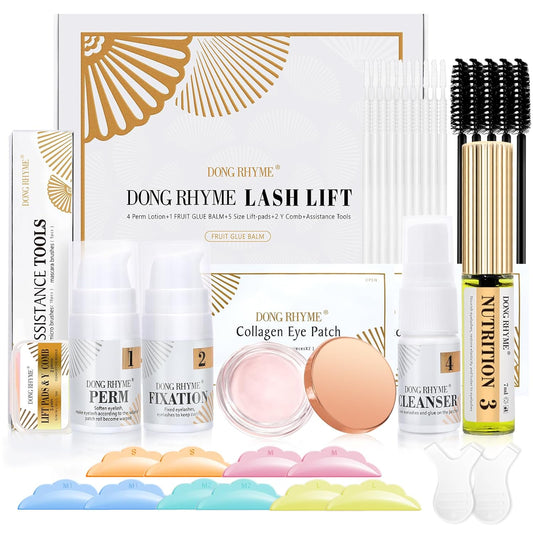 Lash Lift Kit, DONG RHYME Lash Perm Kit with Glue Balm, Professional Lash Curling Kit, Semi-Permanent Eyelash Lifting Curling Perming Wave, Brow Lamination Eyelash Perm Kit DIY at Home