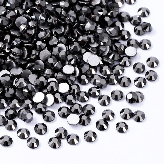 Black Hematite Flatback Rhinestones, Glass Rhinestones for Nail Art and Craft, Glue Fix, Loose