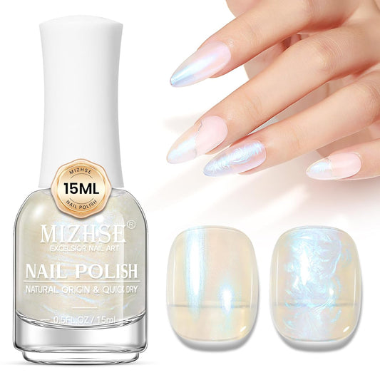 MIZHSE Nail Polish: 15Ml Mermaid Pearl Nail Polish Blue Aurora Effect Nail Polish, Fingernail and Toenail Polish Glossy Long Lasting Nail Polish Trendy DIY at Home Nail Gift Spree