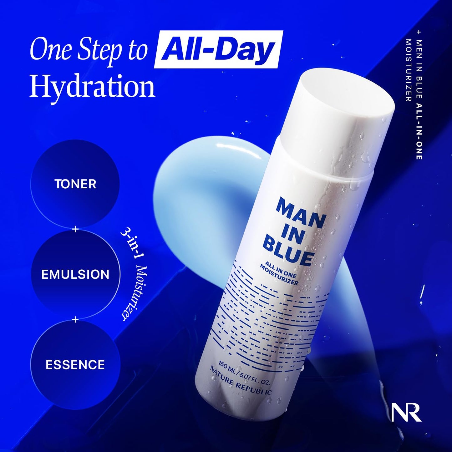Nature Republic Man In Blue All In One Moisturizer | Daily Fresh Facial Lotion, Korean Natural