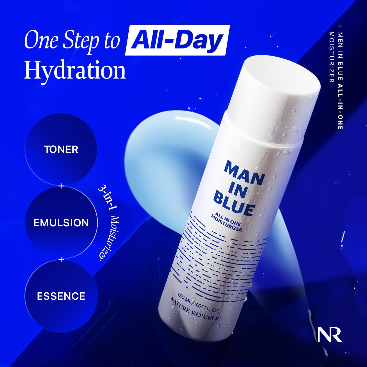 Nature Republic Man In Blue All In One Moisturizer | Daily Fresh Facial Lotion, Korean Natural