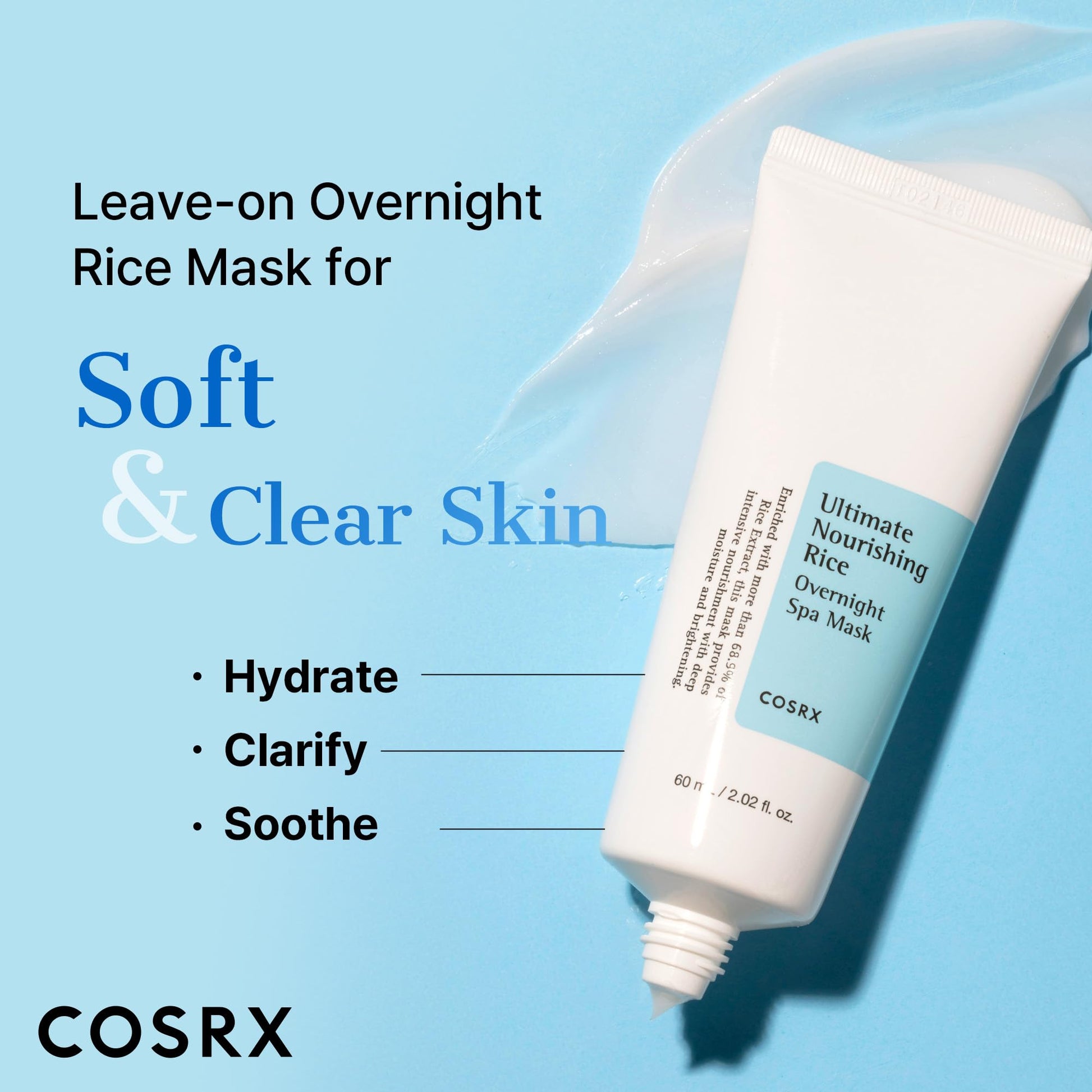 COSRX Ultimate Nourishing Rice Overnight Spa Mask, Niacinamide, 2.02fl.oz
