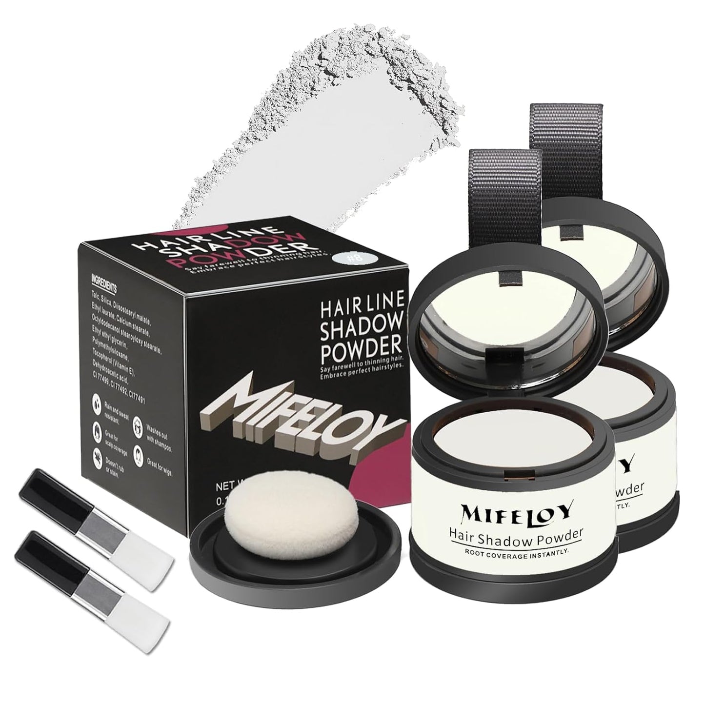 2 Pack Root Touch Up Shadow Powder, Gray Hair Cover Up, Women Color Root Coverage Powder for Thinning Grey Hairline, Men Instantly Concealer Hair Loss Beard Line Eyebrow, White