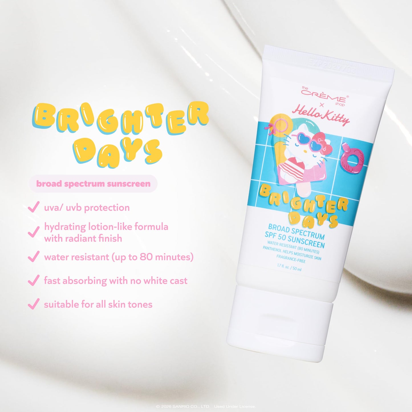 The Crème Shop Hello Kitty SPF50 Sunscreen for Face & Body, Water Resistant