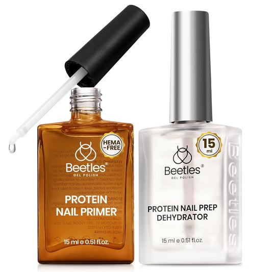 Beetles 15ml Protein Nail Prep Dehydrator and Primer Set - 2PCS Hema-Free & Acid Free Nail Bond Protein Prep Kit for Gel Nail Polish Acrylic Nail Supplies
