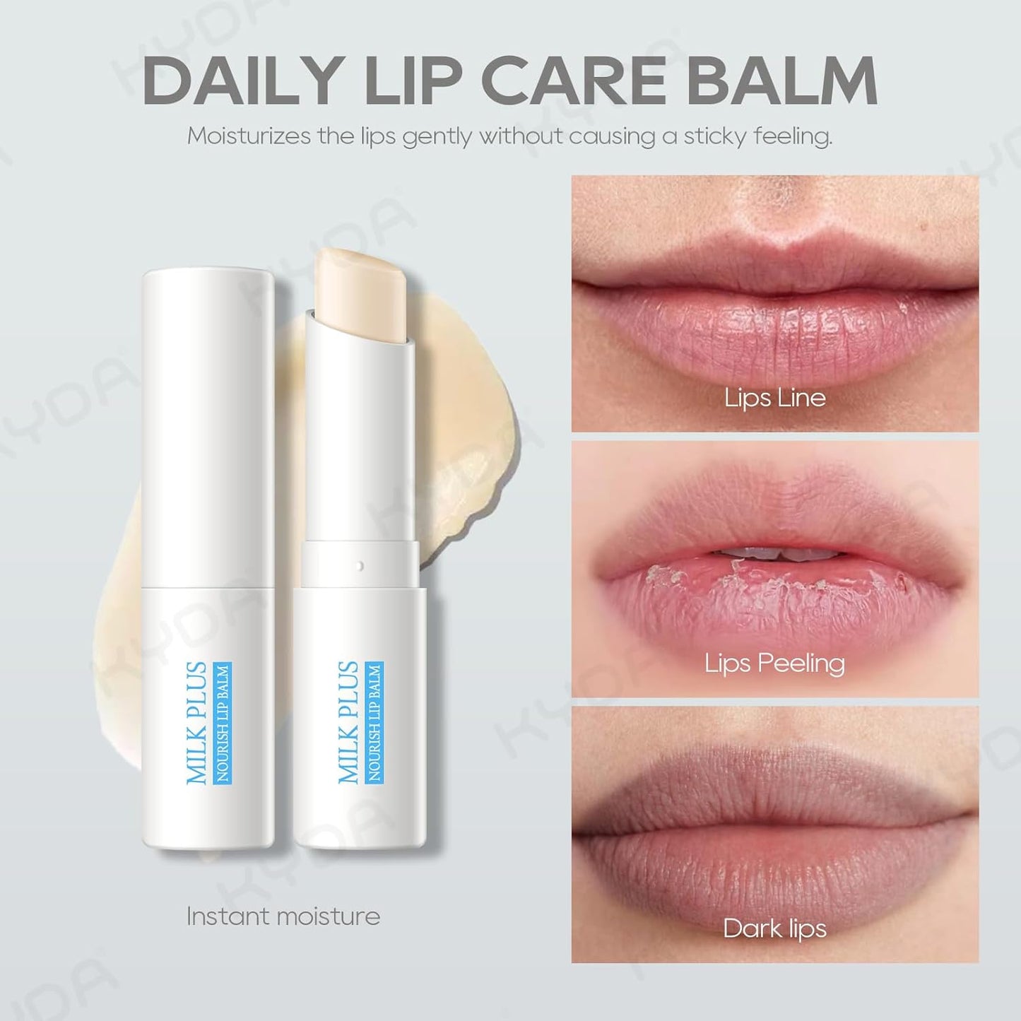 KYDA 3 Pcs Milk Moisturizing Lip Balm, Nourishes, Hydrates and Softens Dry Cracked Lips, Reduce Fine Lines, Deep Hydrating Lip Care Balm, Colorless Finish