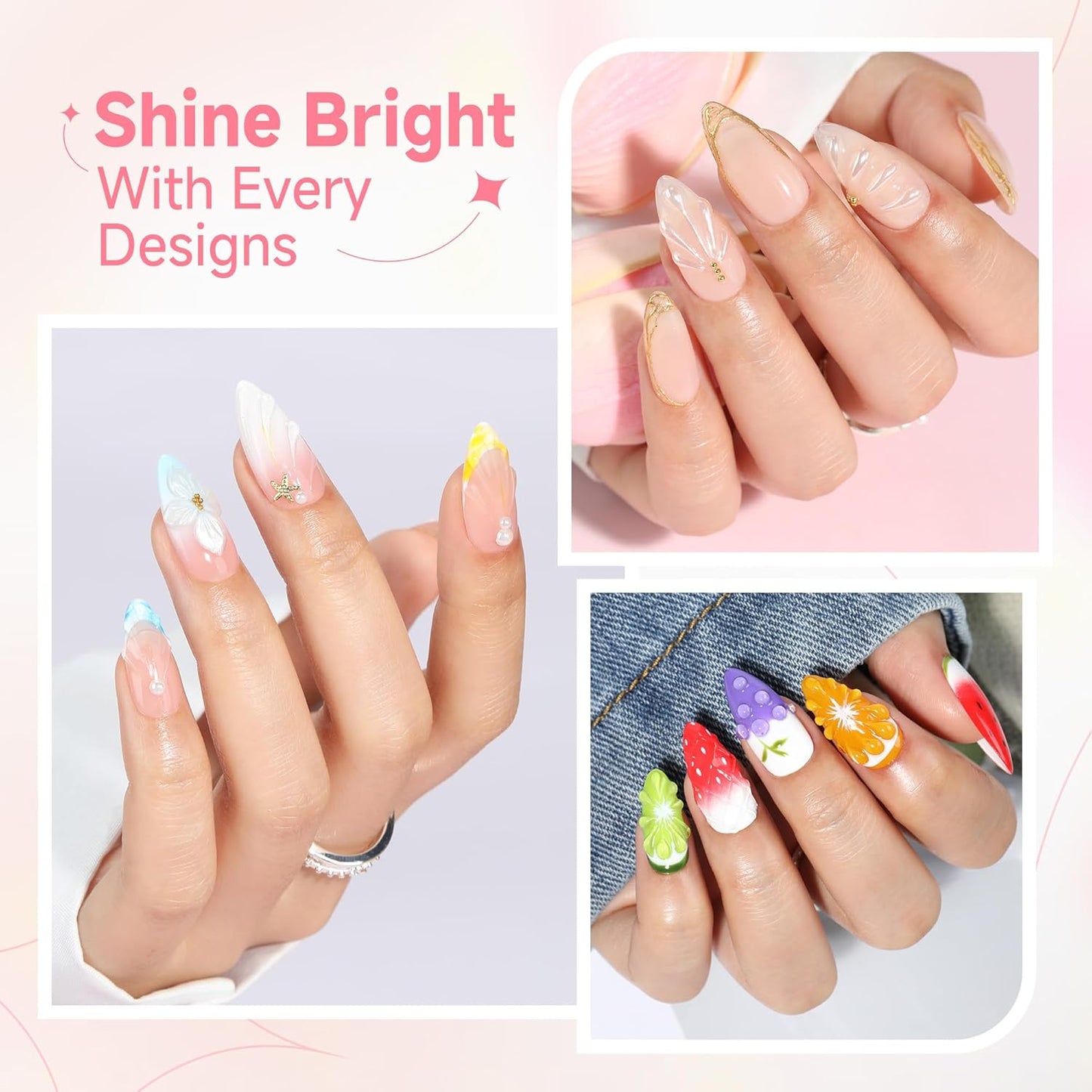 UNA GELLA 3D Gel Nail Art, 3D Nail Gel Sculpting G el Glue 15g 4 in 1 No Wipe Clear Nail Polish for Nails Tips, Chrome Powder, Nail Charms Gems, Drawing, Molding and DIY Nail Art Lamp Curing Needed