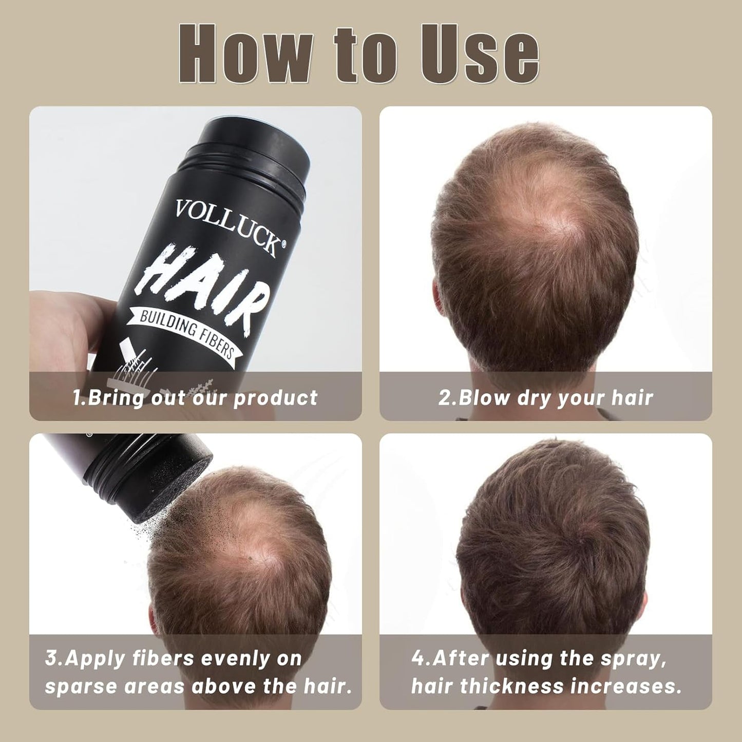 VOLLUCK Hair Fibers for Thinning Hair, Instant Coverage Hair Building Fibers for Women and men, Natural Hair Powder for Conceal Hair Loss 28 g (Dark Brown)