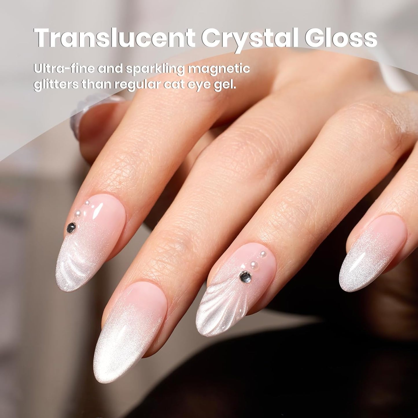 Beetles Silver Cat Eye Gel Polish, 15ML Silver Glass Cat Eye Glitter Gel Polish with Magnet Shimmer Translucent Sheer Color Soak Off UV Lunar Gleam Series French Nail Art Gift for Women