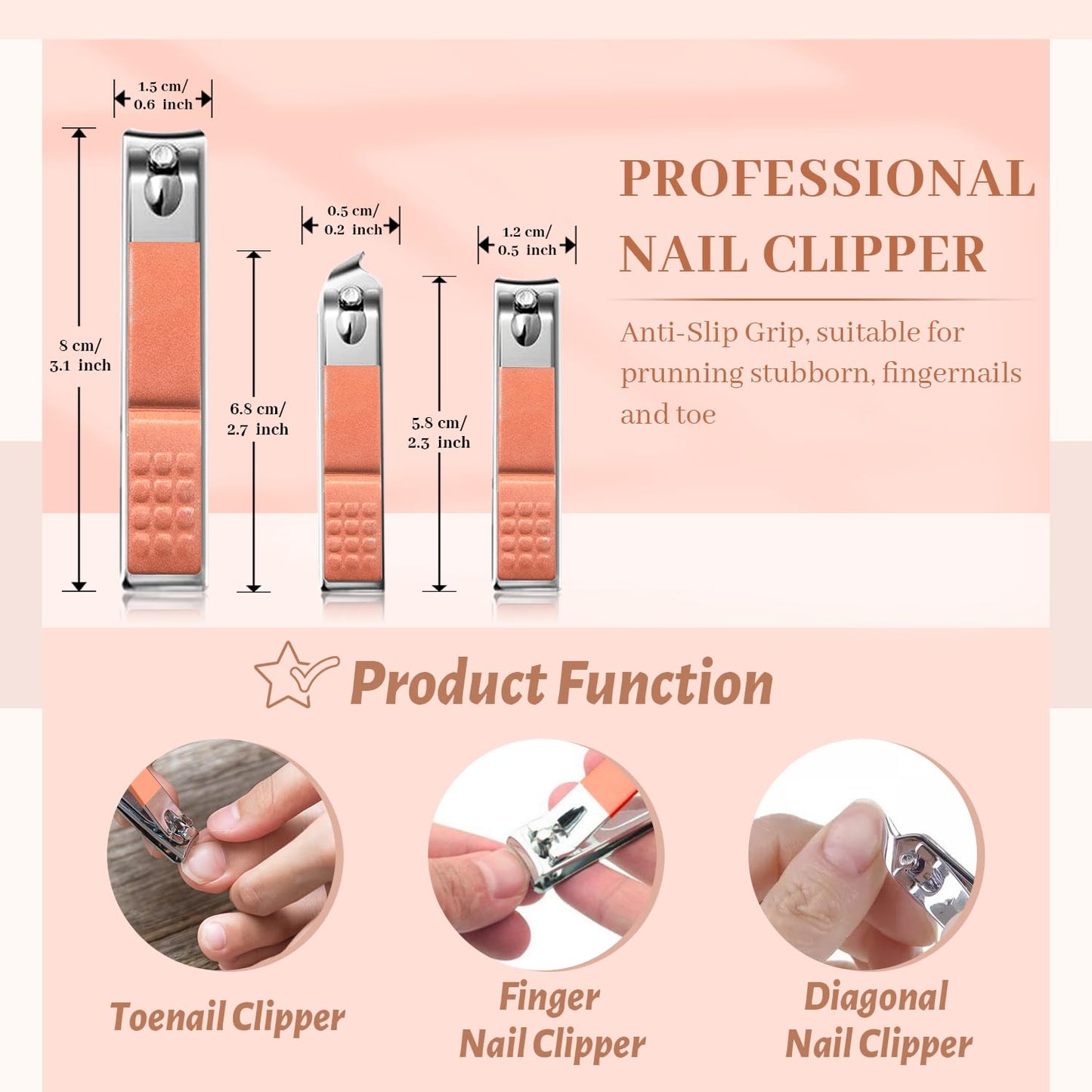 Manicure Set Nail Clipper Set Men Women 12 in 1 Nail Care Kit with Portable Case Travel Manicure Pedicure Tools Grooming Kit Beauty Salon(Rose Gold)